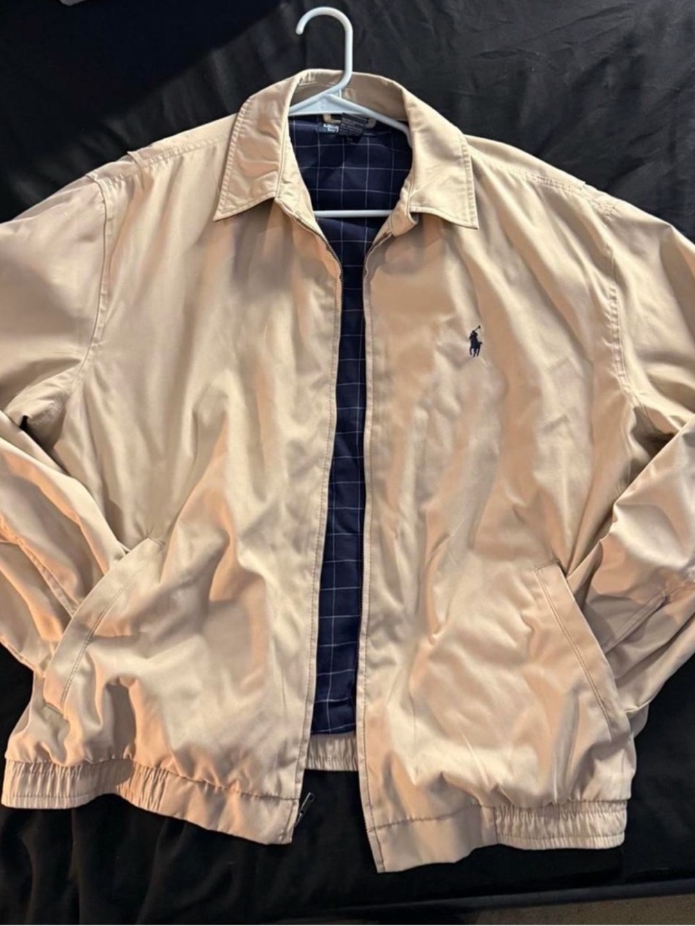 Ralph Lauren Beige Lightweight Harrington Jacket with Navy Check Lining